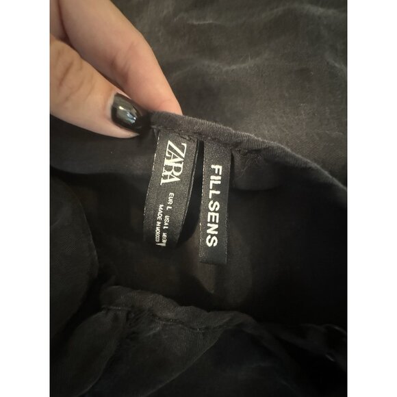 Zara Women Large Fillsens Black Strappy Midi Maxi Slip Dress Slit Glam Party - Picture 9 of 11